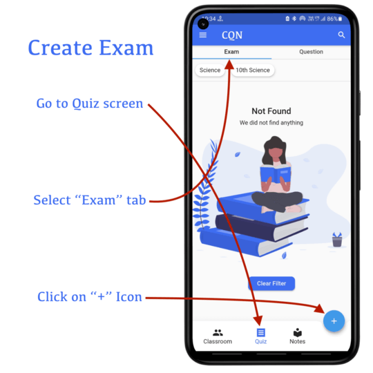 Open Add exam page | CQN - Classroom Quiz Notes application