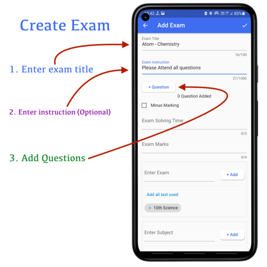 How to enter details in exam | CQN - Classroom Quiz Notes application