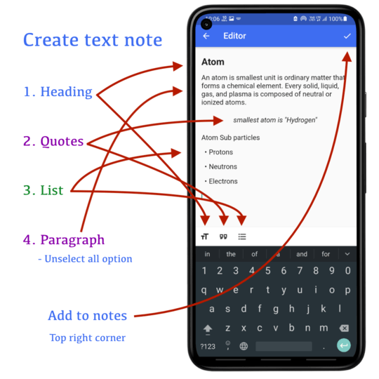 How to add text in text editor | CQN - Classroom Quiz Notes application