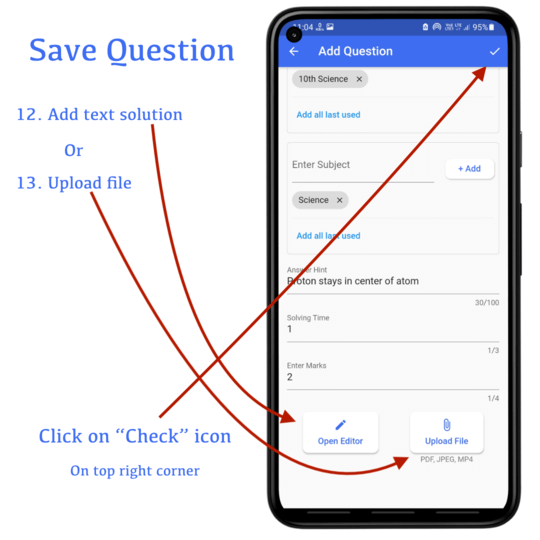 Add solution and save the question | CQN - Classroom Quiz Notes application