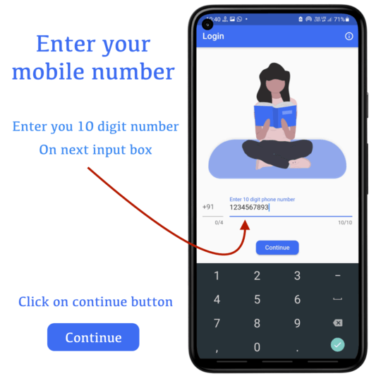 Enter your 10 digit phone number | CQN - Classroom Quiz Notes application