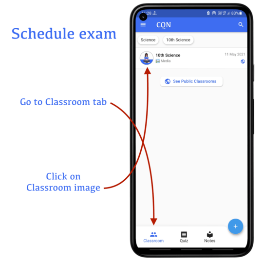 Open schedule exam screen| CQN - Classroom Quiz Notes application