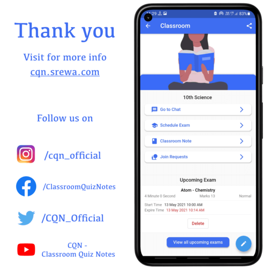 Thank you | CQN - Classroom Quiz Notes application